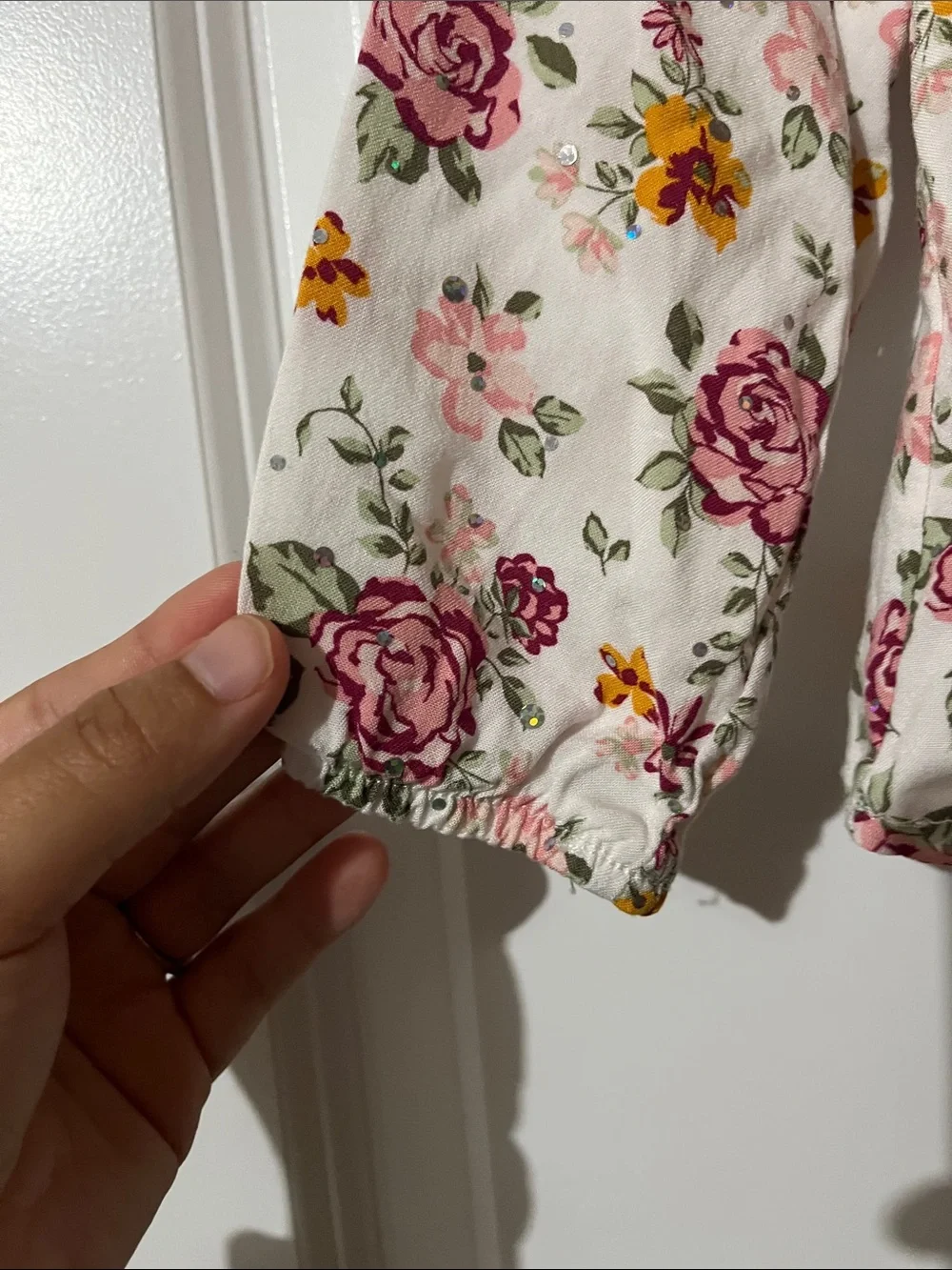 Little Lass White Floral Long-Sleeve Blouse with Pink & Yellow Flowers